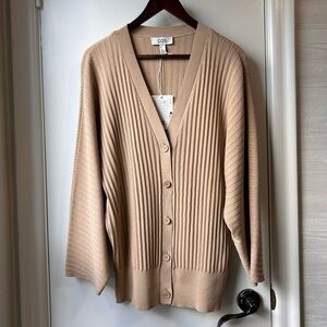 Nwt COS Wide Ribbed V Neck Cardigan Khaki